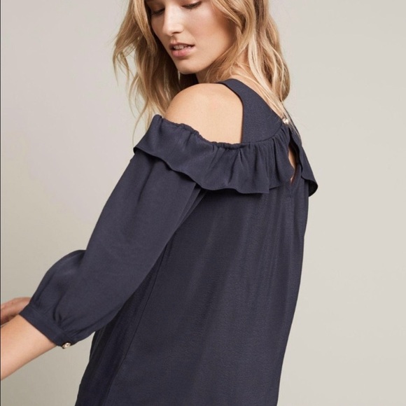Anthropologie Maeve Navy off the shoulder top 2 - Picture 1 of 12